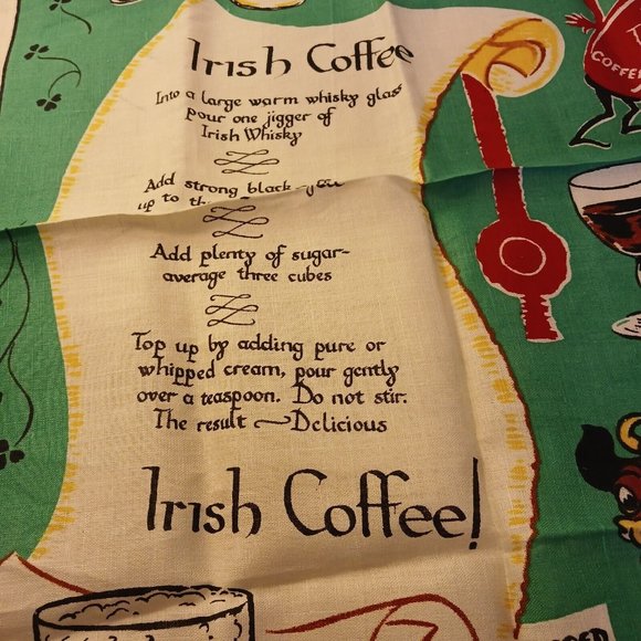Vintage Irish All Pure Linen Tea Towel Irish Coffee Recipe Fast Colours Not Used - Picture 2 of 9